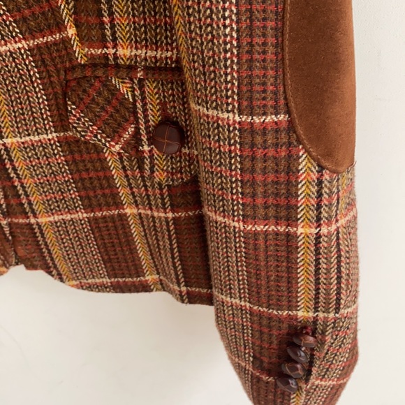 Zara Basic Brown Wool Blend Tweed Blazer with Velvet Elbow Pads, Size S - Picture 8 of 13